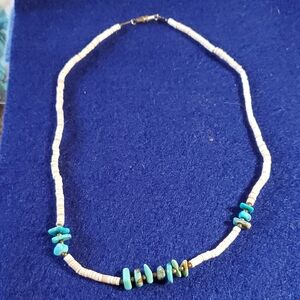 Vintage Turquoise and White Beaded Necklace